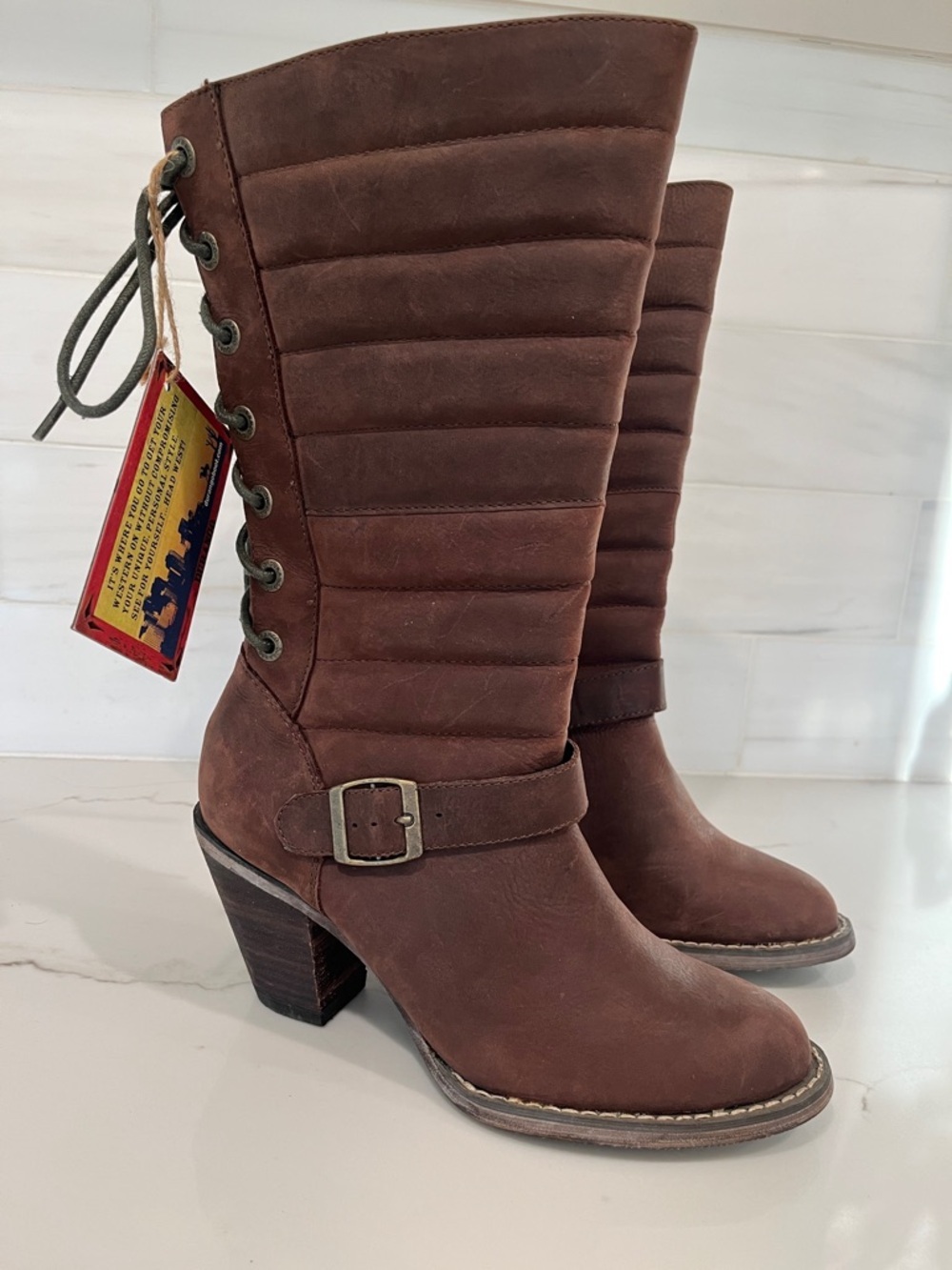 Durango NEW Austin City Distressed Quilted Lace-Back Leather Boots - Size 7